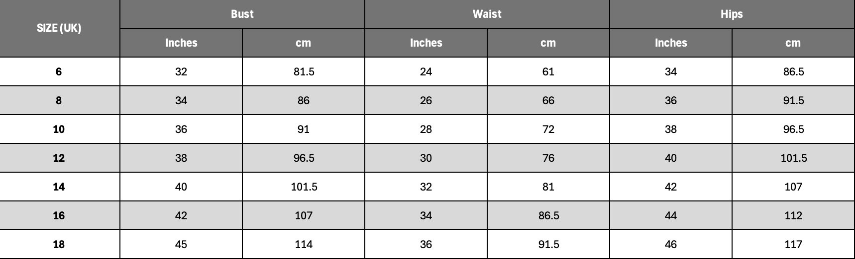 Wrapped Waist Flares size chart
